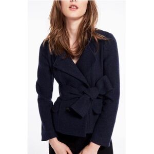 ba&sh West Coat Navy Blue Tweed Belted Jacket Size Medium